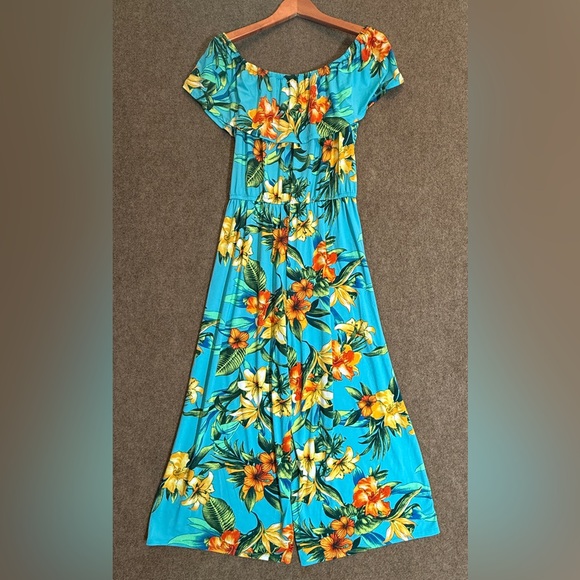 Tropical Off--Shoulder Jumpsuit - Picture 2 of 2